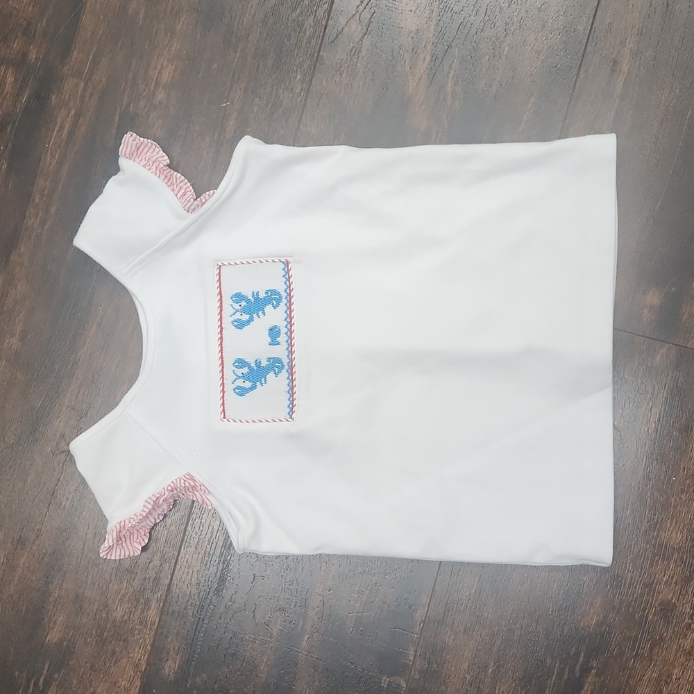 VELANI CLASSICS ruffle sleeve lobster top 6 girlsblue+white nautical shirt